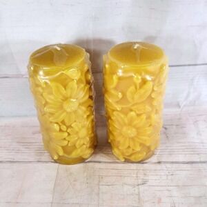 Ashland Pillar Candle Yellow Sunflower Embossed Unscented Set of 2 6in